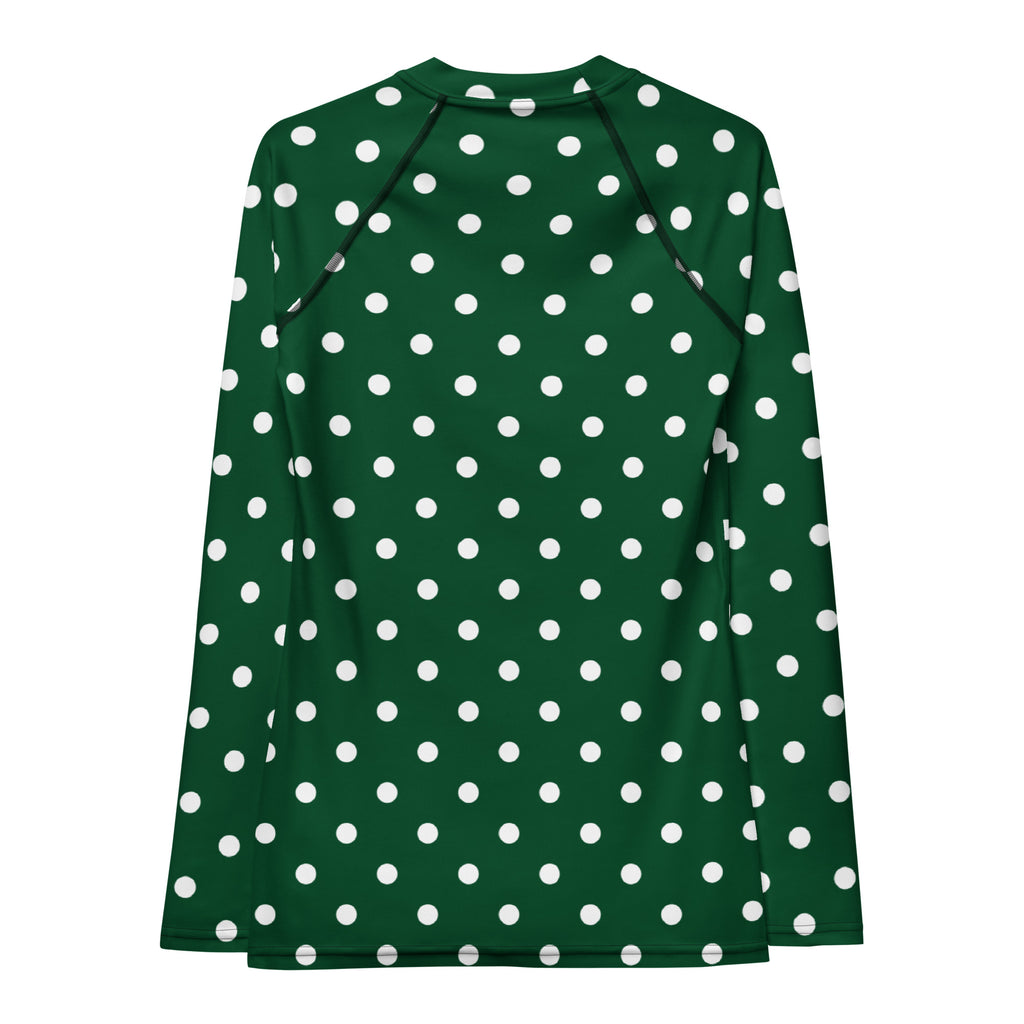 Women's Forest Green Polka Dot Long Sleeve Rash Guard Swim Shirt – Buttery Soft, Sun Safe UPF 50+ Protection, Quick Dry & 4-Way Stretch Comfort