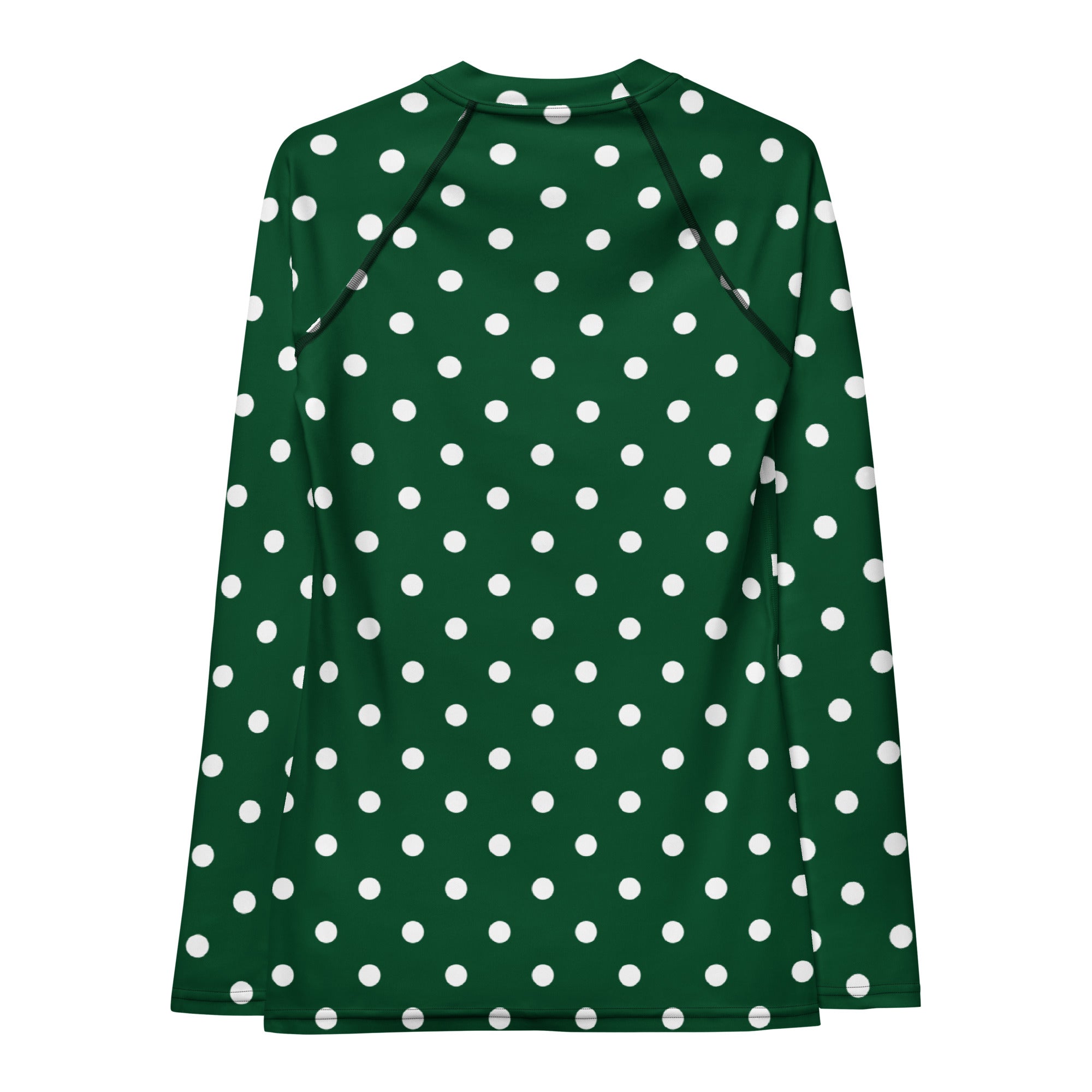 Women's Forest Green Polka Dot Long Sleeve Rash Guard Swim Shirt – Buttery Soft, Sun Safe UPF 50+ Protection, Quick Dry & 4-Way Stretch Comfort