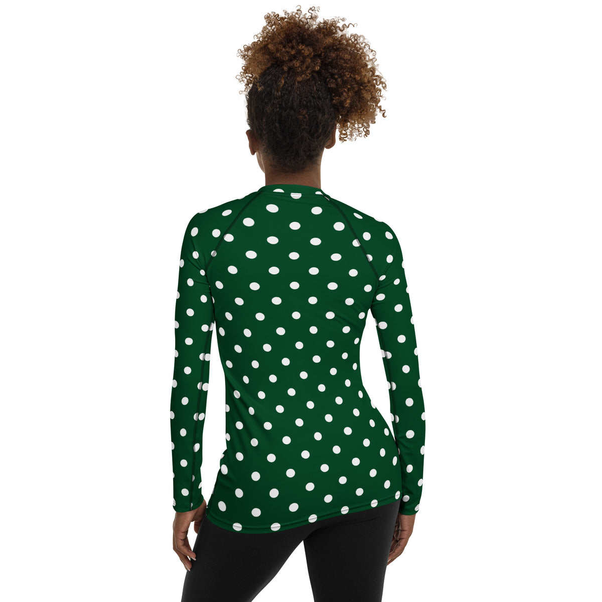 Women's Forest Green Polka Dot Long Sleeve Rash Guard Swim Shirt – Buttery Soft, Sun Safe UPF 50+ Protection, Quick Dry & 4-Way Stretch Comfort