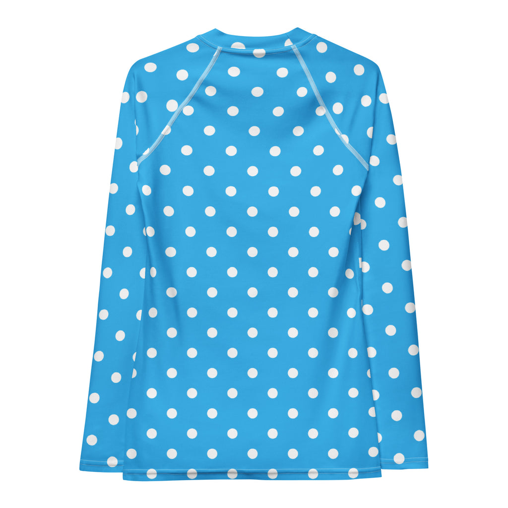 Women's Sky Blue Polka Dot Long Sleeve Rash Guard Swim Shirt – Buttery Soft, Sun Safe UPF 50+ Protection, Quick Dry & 4-Way Stretch Comfort