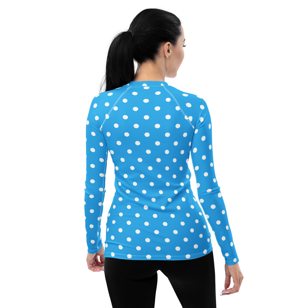 Women's Sky Blue Polka Dot Long Sleeve Rash Guard Swim Shirt – Buttery Soft, Sun Safe UPF 50+ Protection, Quick Dry & 4-Way Stretch Comfort