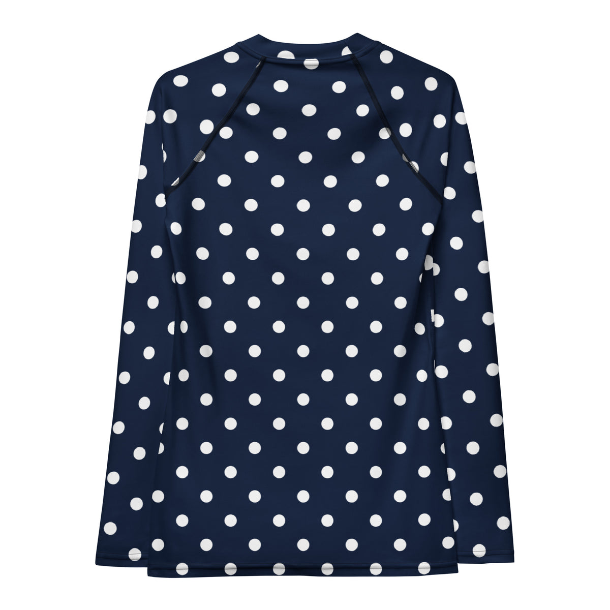 Women's Navy Blue Polka Dot Long Sleeve Rash Guard Swim Shirt – Buttery Soft, Sun Safe UPF 50+ Protection, Quick Dry & 4-Way Stretch Comfort