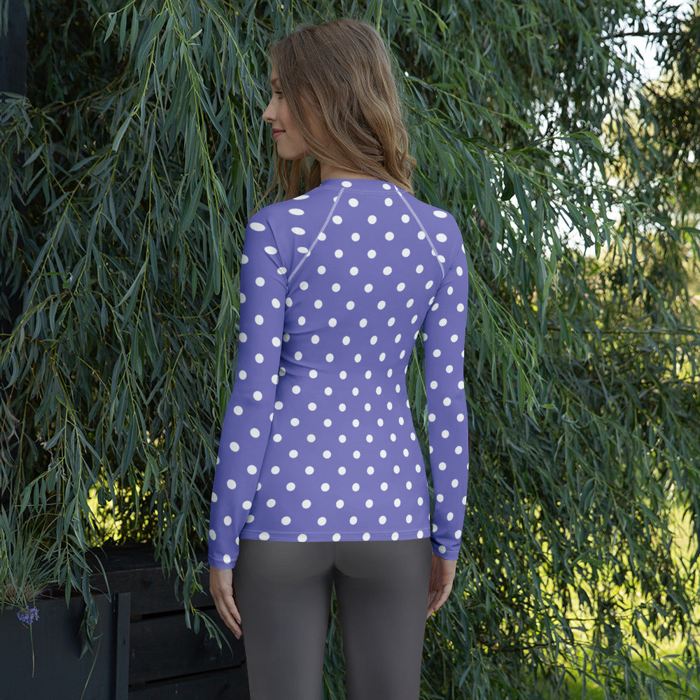 Women's Purple Polka Dot Long Sleeve Rash Guard Swim Shirt – Buttery Soft, Sun Safe UPF 50+ Protection, Quick Dry & 4-Way Stretch Comfort
