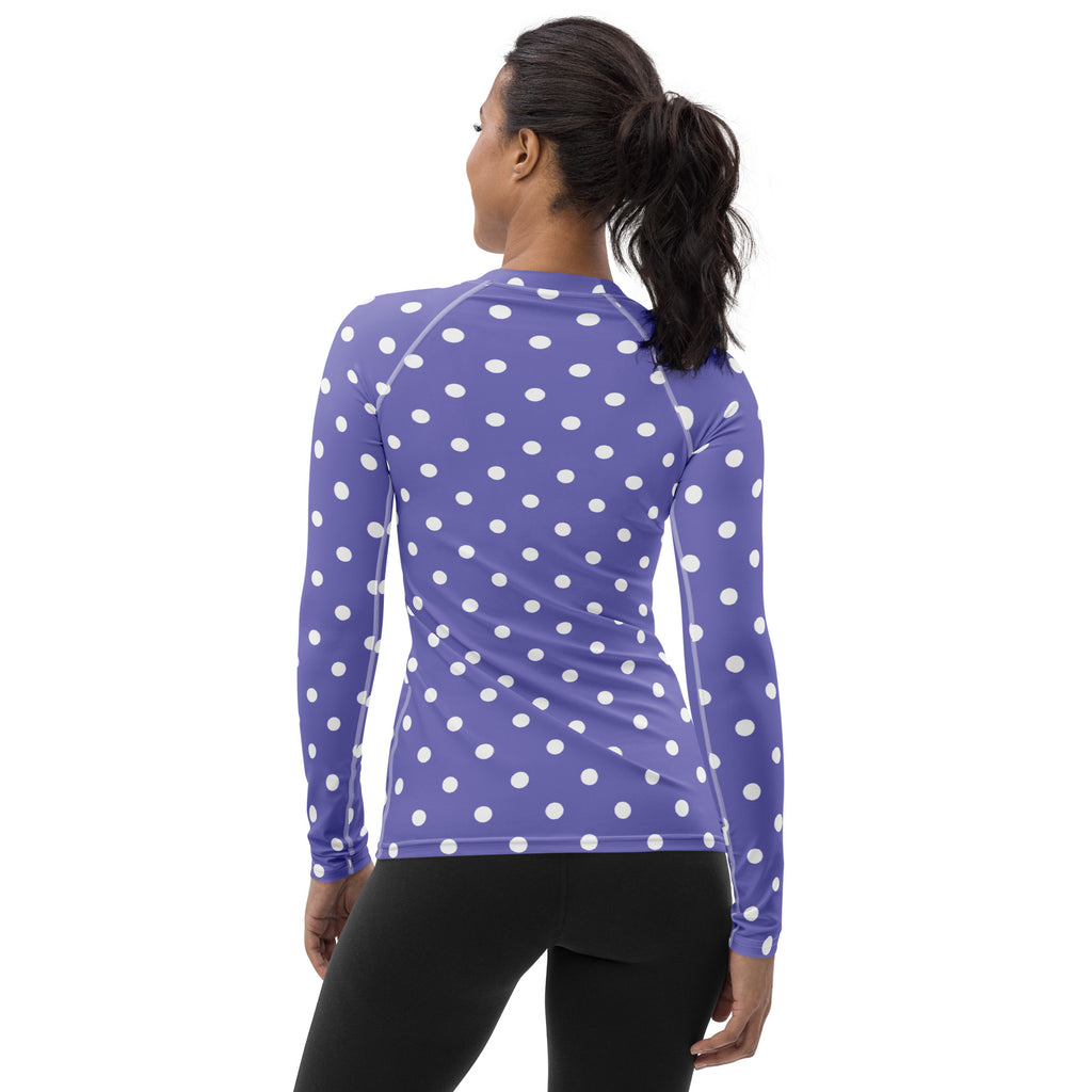Women's Purple Polka Dot Long Sleeve Rash Guard Swim Shirt – Buttery Soft, Sun Safe UPF 50+ Protection, Quick Dry & 4-Way Stretch Comfort