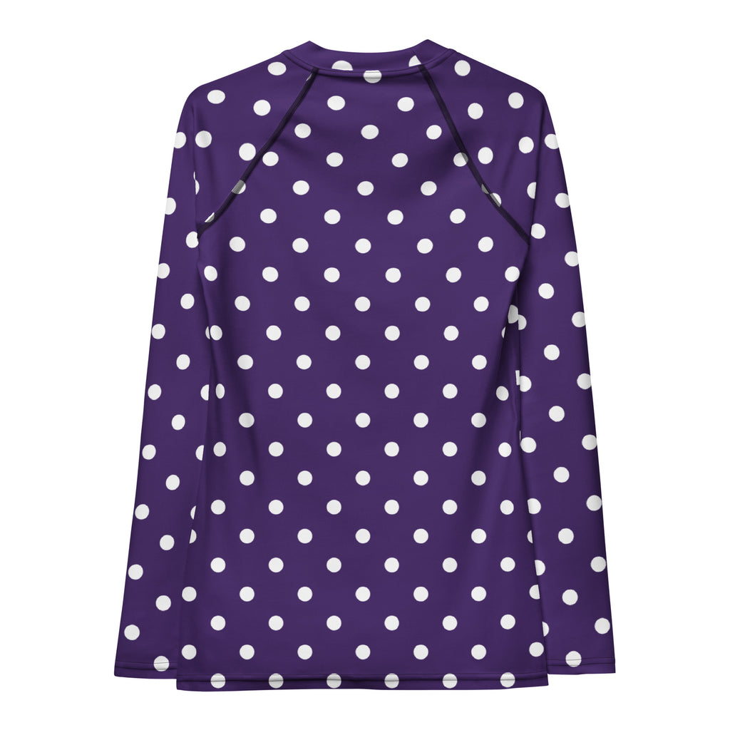 Women's Dark Purple Polka Dot Long Sleeve Rash Guard Swim Shirt – Buttery Soft, Sun Safe UPF 50+ Protection, Quick Dry & 4-Way Stretch Comfort