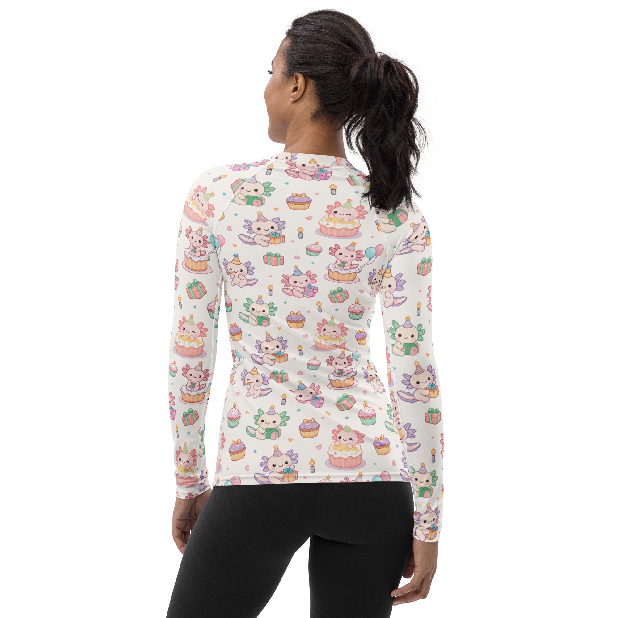 Women's Axolotl Birthday Long Sleeve Rash Guard Swim Shirt – Buttery Soft, Sun Safe UPF 50+ Protection, Quick Dry & 4-Way Stretch Comfort