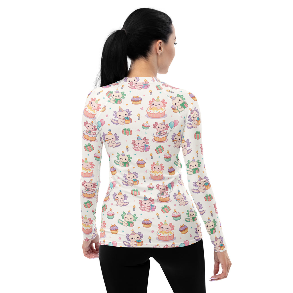 Women's Axolotl Birthday Long Sleeve Rash Guard Swim Shirt – Buttery Soft, Sun Safe UPF 50+ Protection, Quick Dry & 4-Way Stretch Comfort
