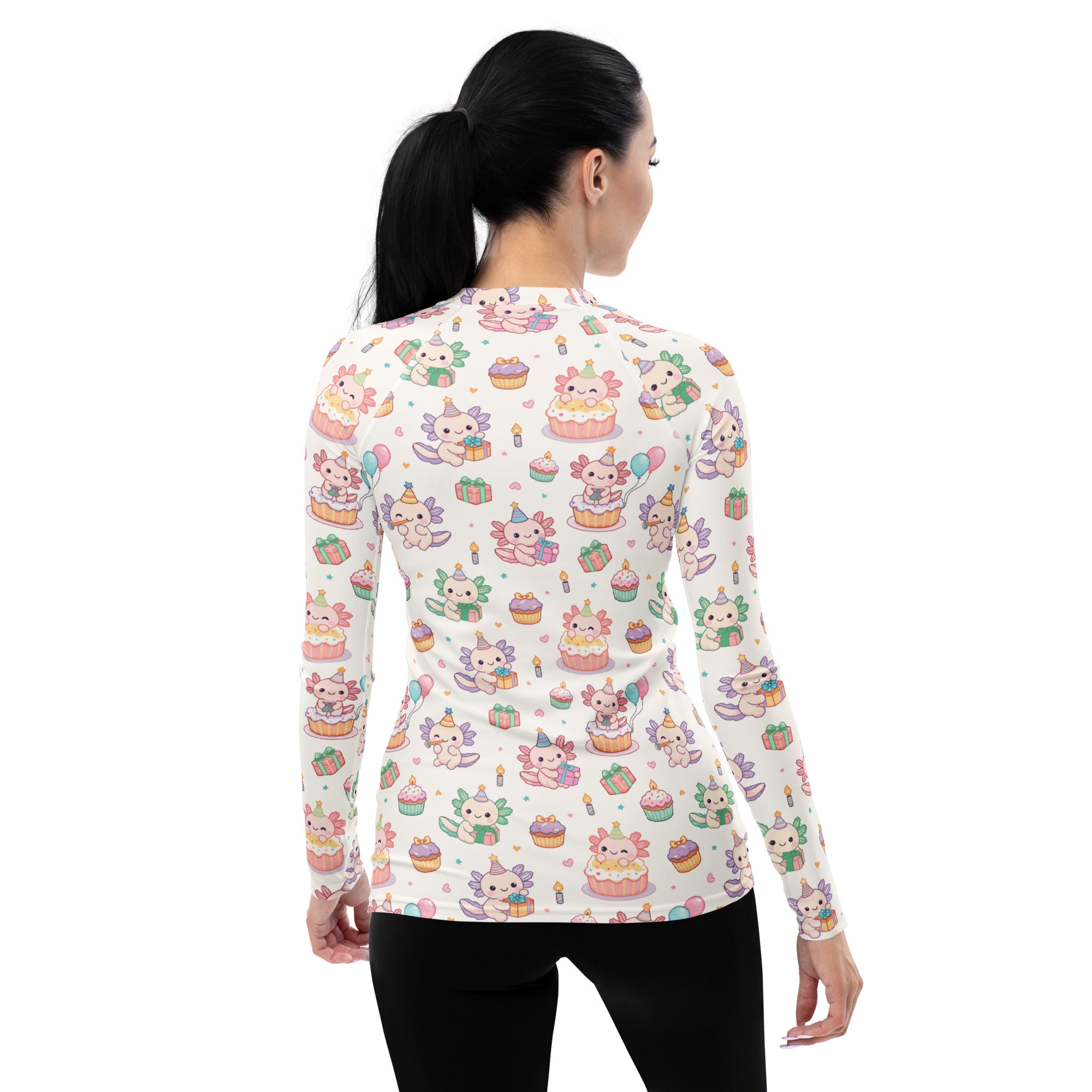 Women's Axolotl Birthday Long Sleeve Rash Guard Swim Shirt – Buttery Soft, Sun Safe UPF 50+ Protection, Quick Dry & 4-Way Stretch Comfort