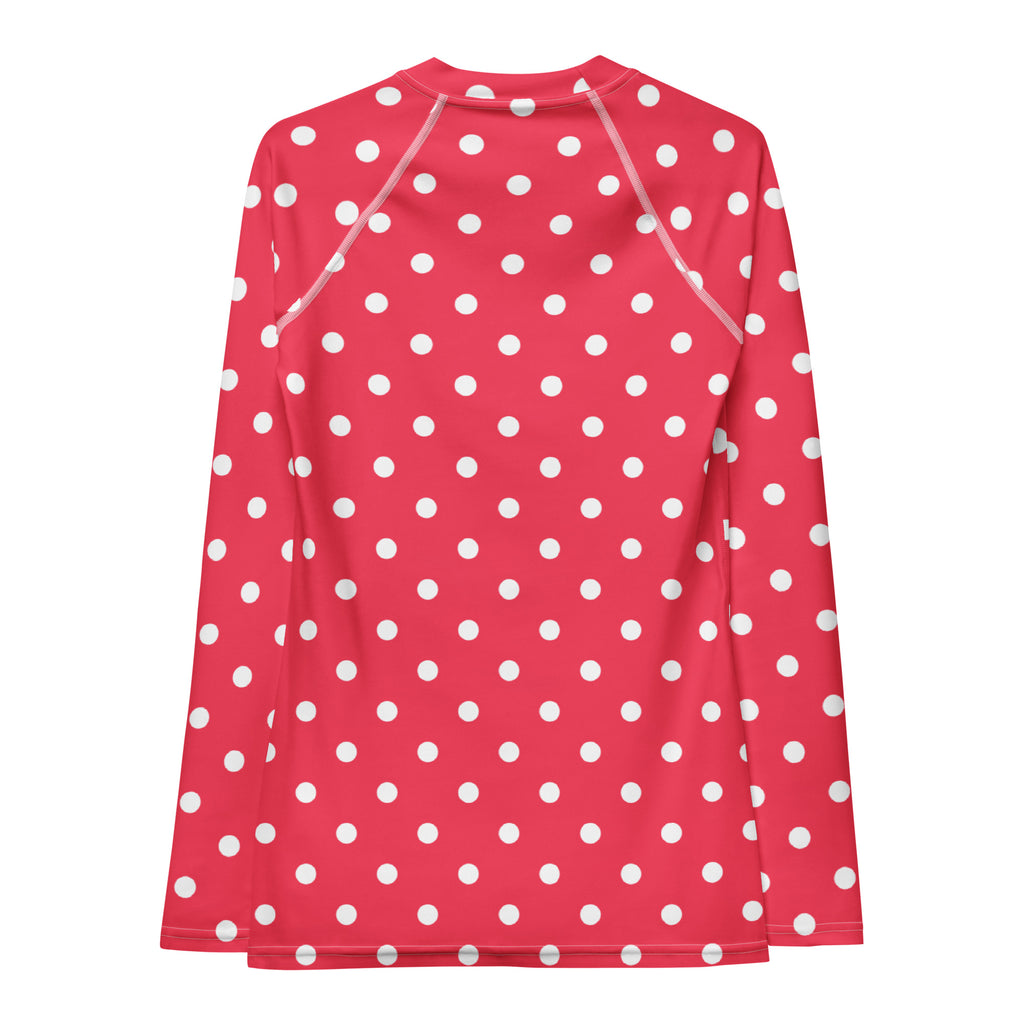 Women's Bright Pink Polka Dot Long Sleeve Rash Guard Swim Shirt – Buttery Soft, Sun Safe UPF 50+ Protection, Quick Dry & 4-Way Stretch Comfort