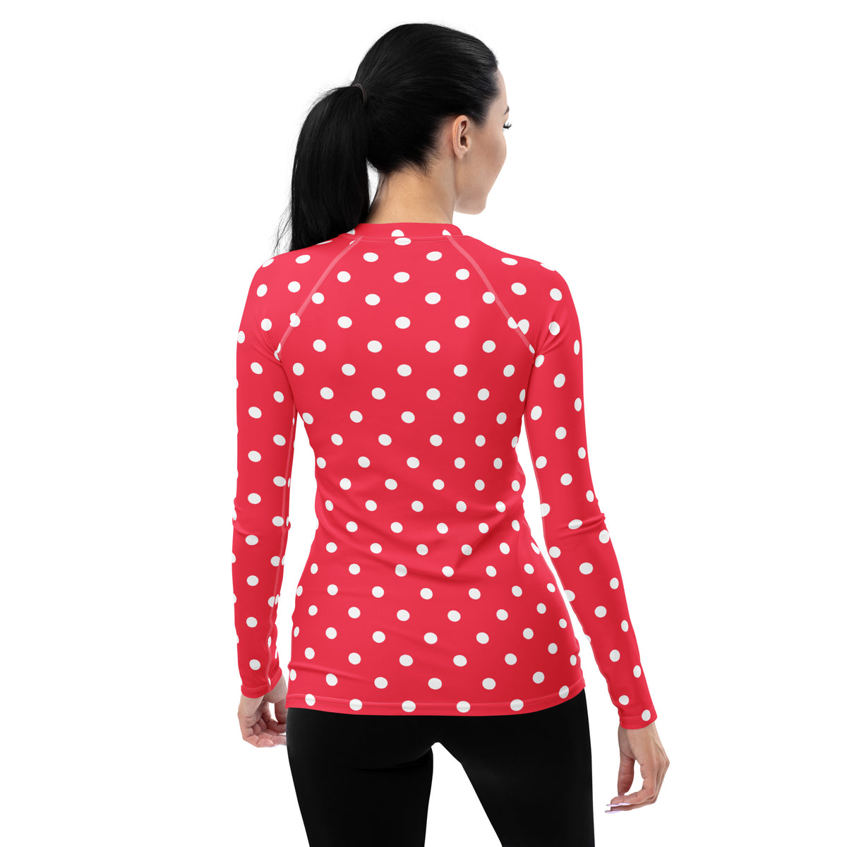Women's Bright Pink Polka Dot Long Sleeve Rash Guard Swim Shirt – Buttery Soft, Sun Safe UPF 50+ Protection, Quick Dry & 4-Way Stretch Comfort