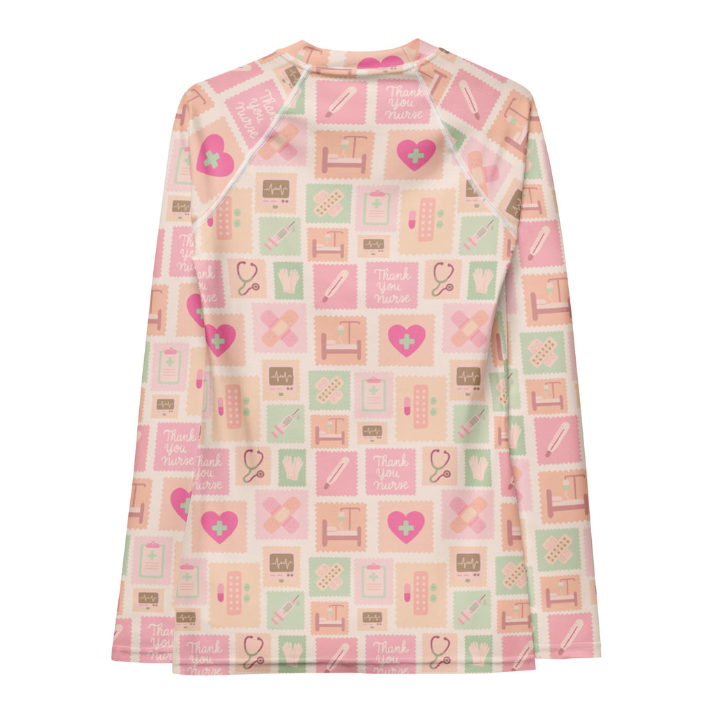 Women's Pink Nurse Icon Long Sleeve Rash Guard Swim Shirt – Buttery Soft, Sun Safe UPF 50+ Protection, Quick Dry & 4-Way Stretch Comfort