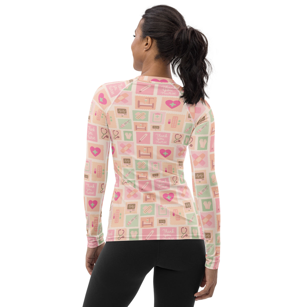 Women's Pink Nurse Icon Long Sleeve Rash Guard Swim Shirt – Buttery Soft, Sun Safe UPF 50+ Protection, Quick Dry & 4-Way Stretch Comfort