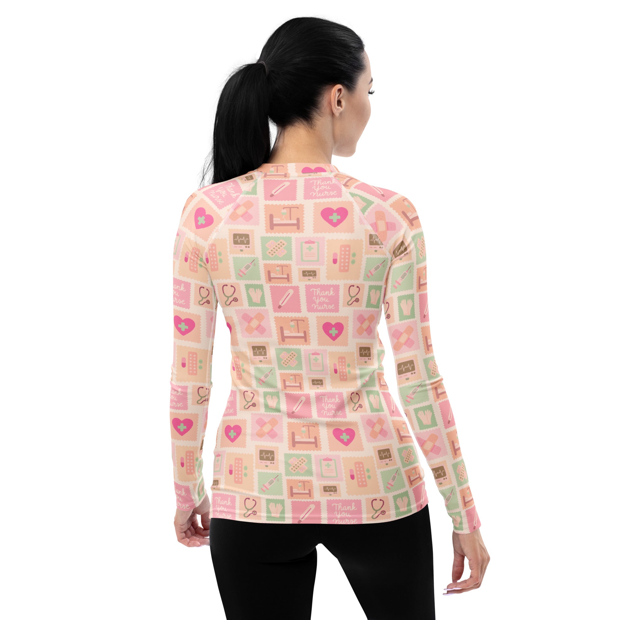 Women's Pink Nurse Icon Long Sleeve Rash Guard Swim Shirt – Buttery Soft, Sun Safe UPF 50+ Protection, Quick Dry & 4-Way Stretch Comfort