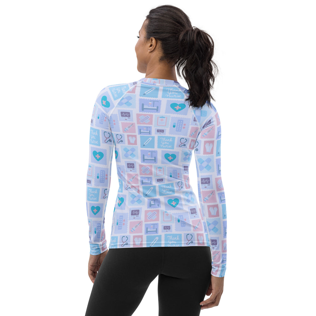Women's Blue Nurse Icon Long Sleeve Rash Guard Swim Shirt – Buttery Soft, Sun Safe UPF 50+ Protection, Quick Dry & 4-Way Stretch Comfort