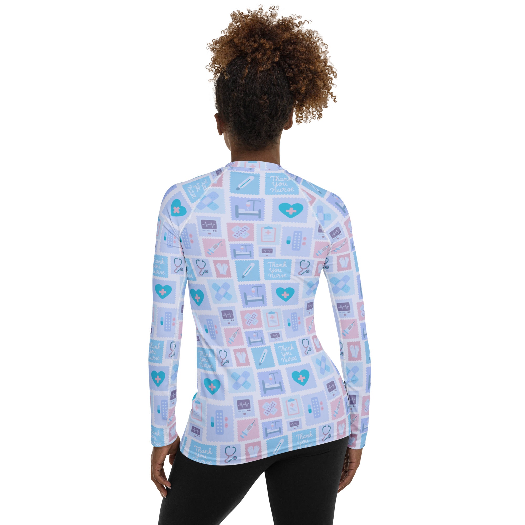 Women's Blue Nurse Icon Long Sleeve Rash Guard Swim Shirt – Buttery Soft, Sun Safe UPF 50+ Protection, Quick Dry & 4-Way Stretch Comfort