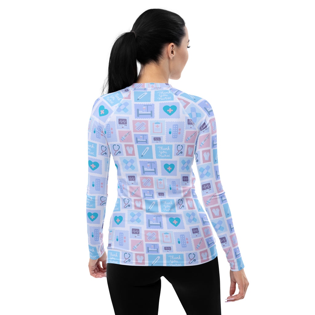 Women's Blue Nurse Icon Long Sleeve Rash Guard Swim Shirt – Buttery Soft, Sun Safe UPF 50+ Protection, Quick Dry & 4-Way Stretch Comfort