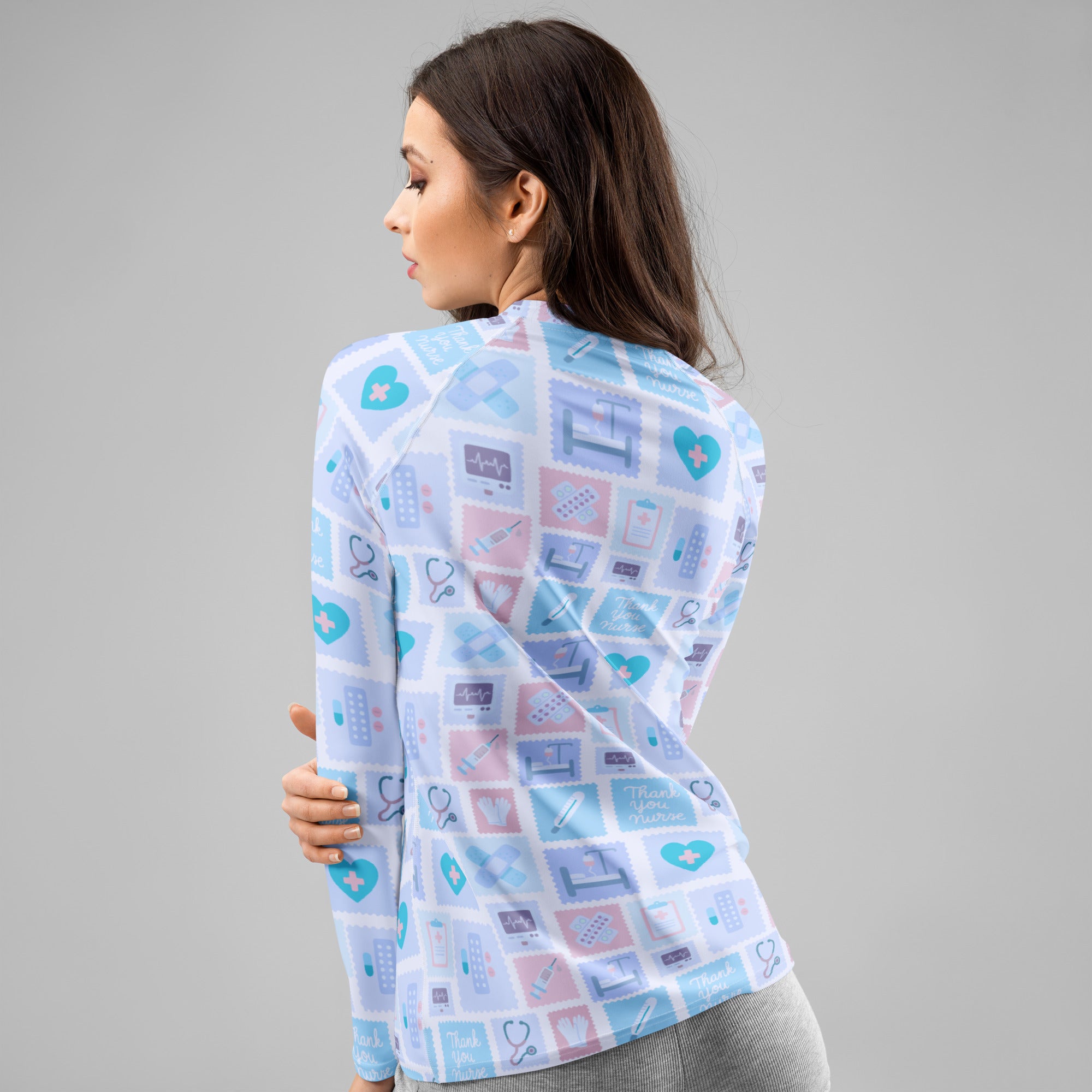 Women's Blue Nurse Icon Long Sleeve Rash Guard Swim Shirt – Buttery Soft, Sun Safe UPF 50+ Protection, Quick Dry & 4-Way Stretch Comfort