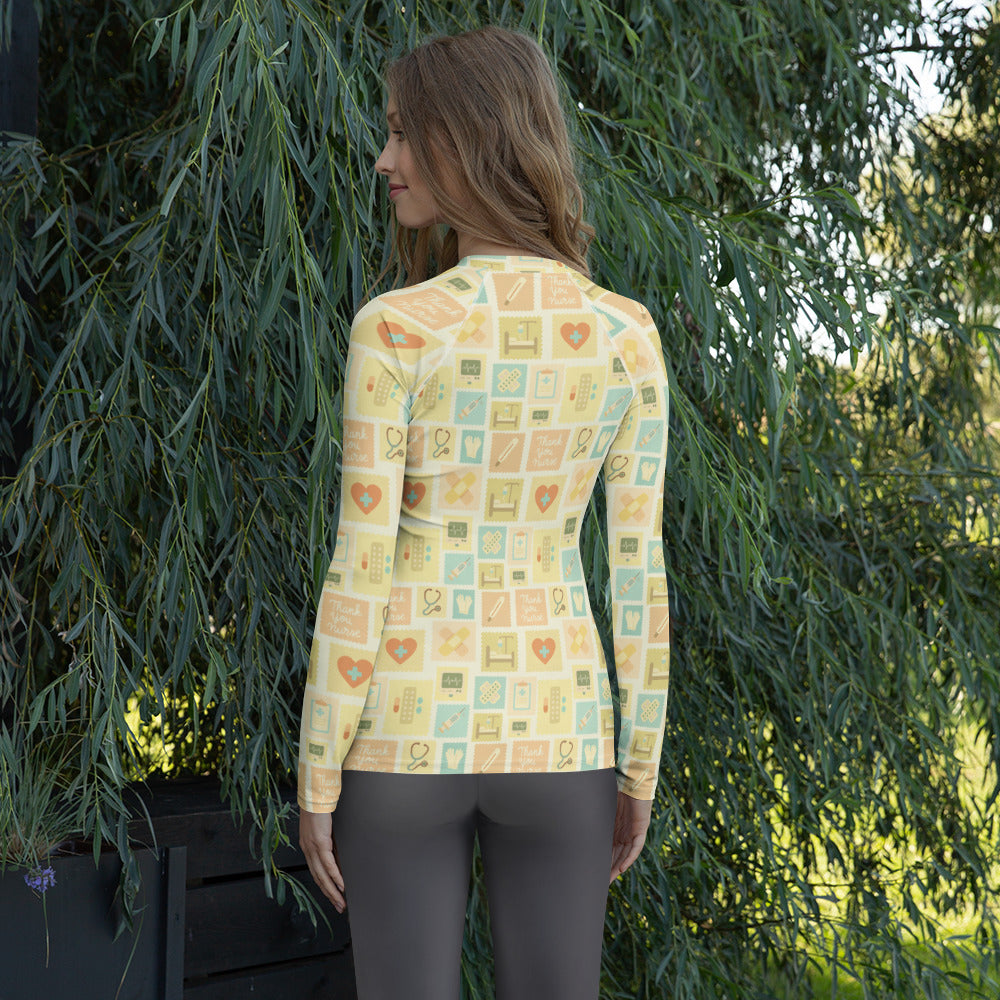 Women's Yellow Nurse Icon Long Sleeve Rash Guard Swim Shirt – Buttery Soft, Sun Safe UPF 50+ Protection, Quick Dry & 4-Way Stretch Comfort