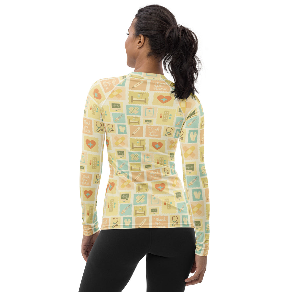 Women's Yellow Nurse Icon Long Sleeve Rash Guard Swim Shirt – Buttery Soft, Sun Safe UPF 50+ Protection, Quick Dry & 4-Way Stretch Comfort