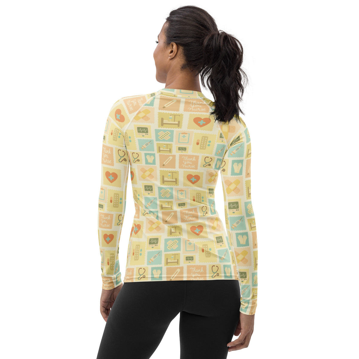 Women's Yellow Nurse Icon Long Sleeve Rash Guard Swim Shirt – Buttery Soft, Sun Safe UPF 50+ Protection, Quick Dry & 4-Way Stretch Comfort