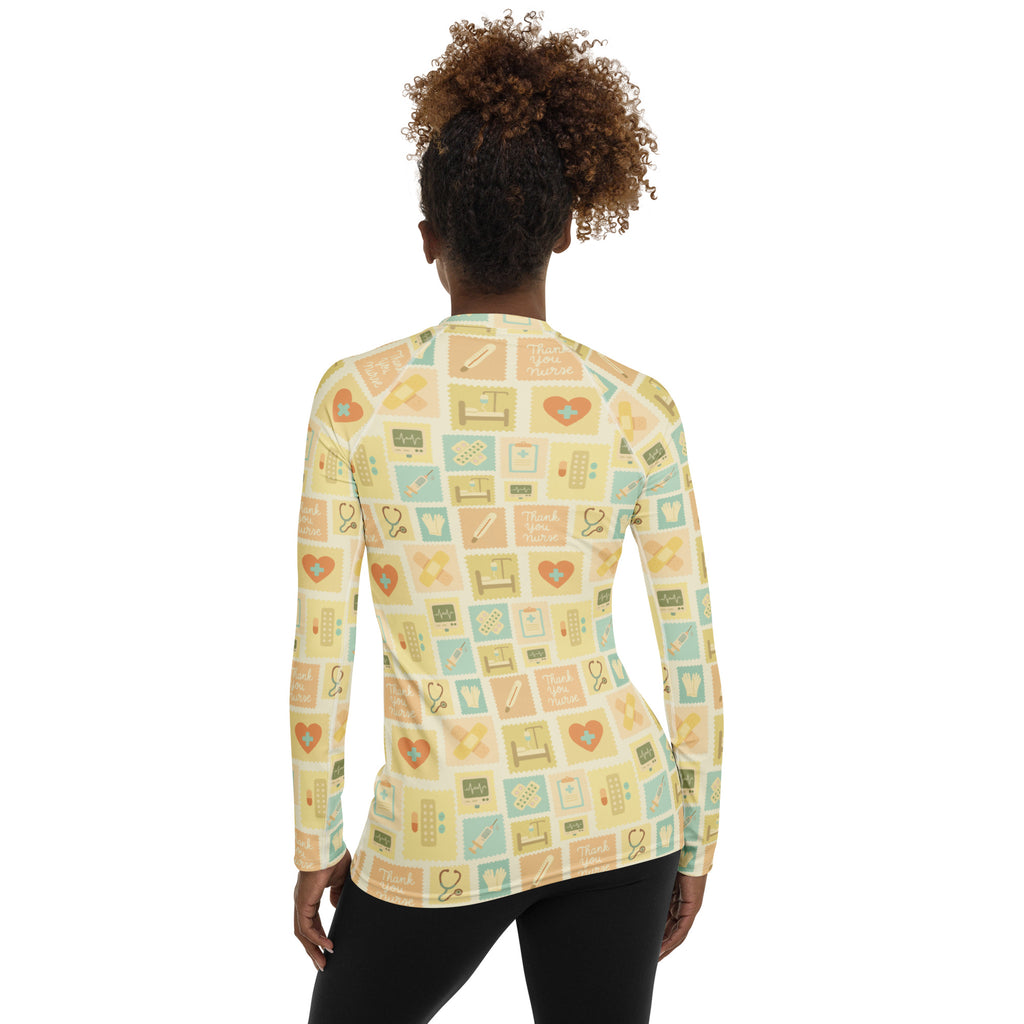 Women's Yellow Nurse Icon Long Sleeve Rash Guard Swim Shirt – Buttery Soft, Sun Safe UPF 50+ Protection, Quick Dry & 4-Way Stretch Comfort