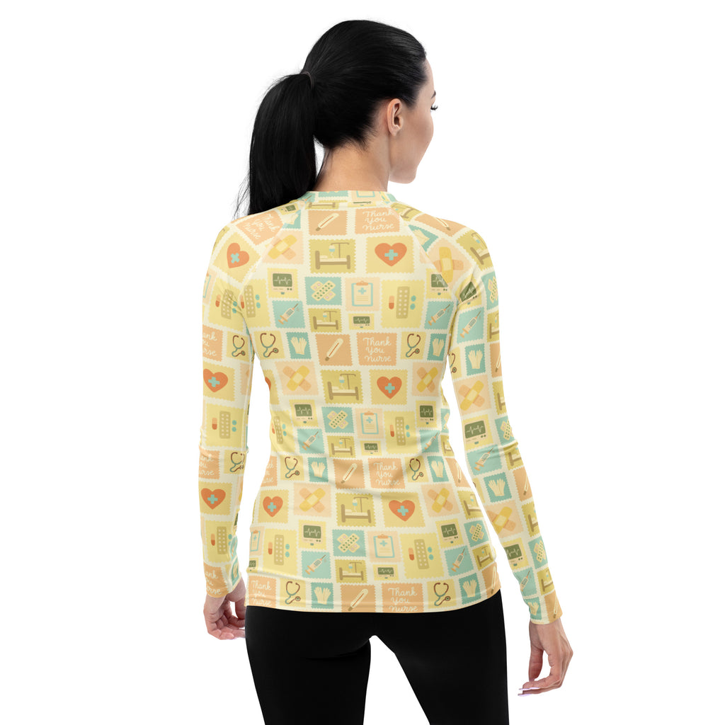 Women's Yellow Nurse Icon Long Sleeve Rash Guard Swim Shirt – Buttery Soft, Sun Safe UPF 50+ Protection, Quick Dry & 4-Way Stretch Comfort