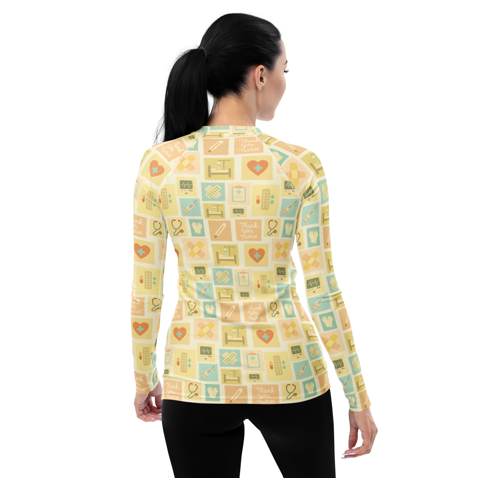 Women's Yellow Nurse Icon Long Sleeve Rash Guard Swim Shirt – Buttery Soft, Sun Safe UPF 50+ Protection, Quick Dry & 4-Way Stretch Comfort