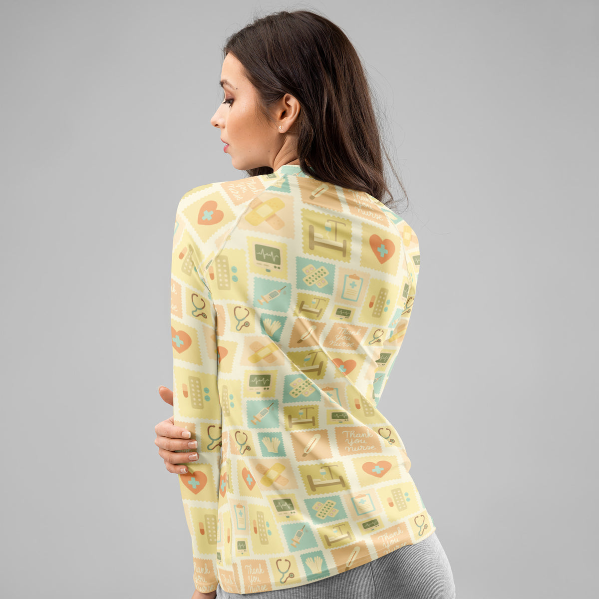 Women's Yellow Nurse Icon Long Sleeve Rash Guard Swim Shirt – Buttery Soft, Sun Safe UPF 50+ Protection, Quick Dry & 4-Way Stretch Comfort