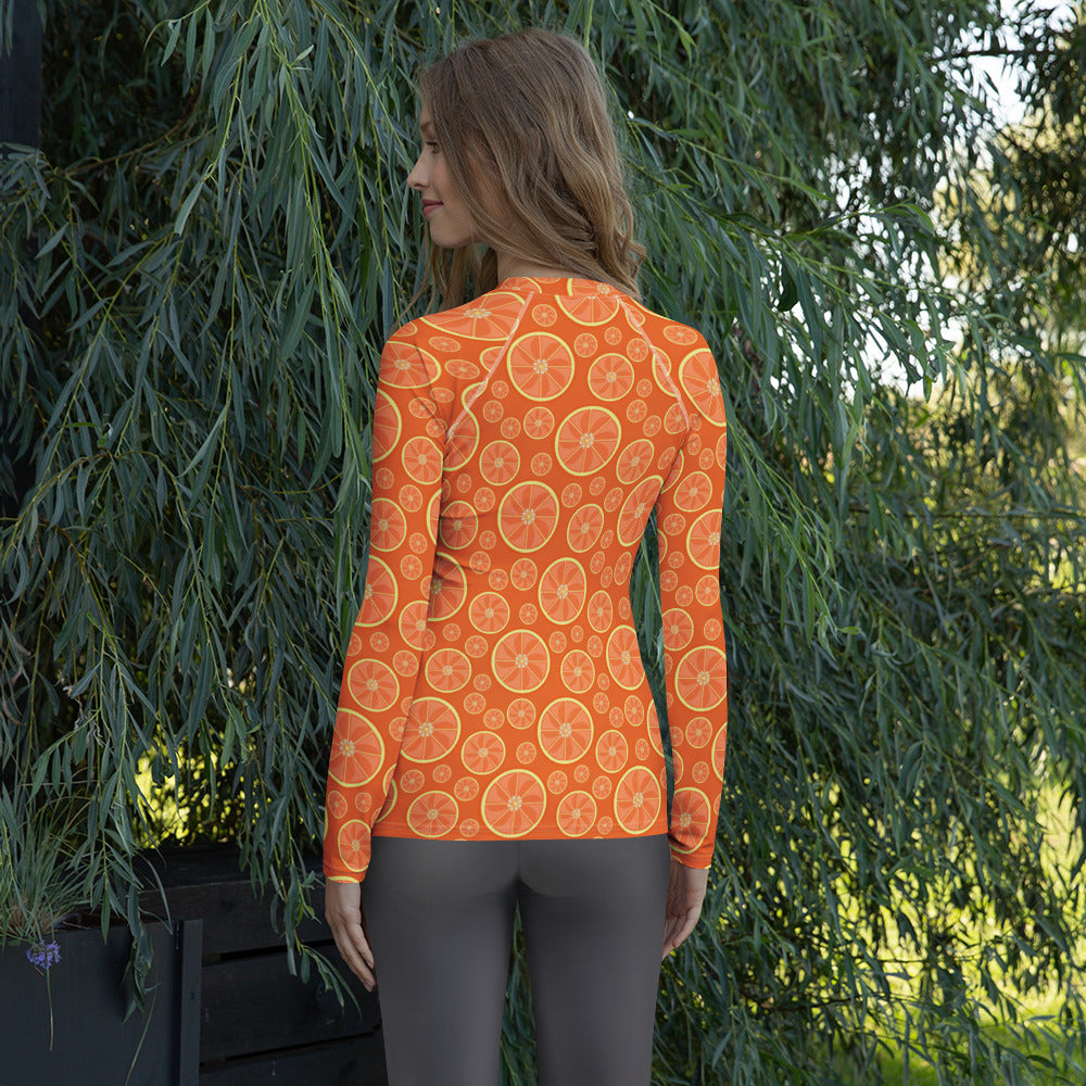 Women's Orange Citrus Long Sleeve Rash Guard Swim Shirt – Buttery Soft, Sun Safe UPF 50+ Protection, Quick Dry & 4-Way Stretch Comfort