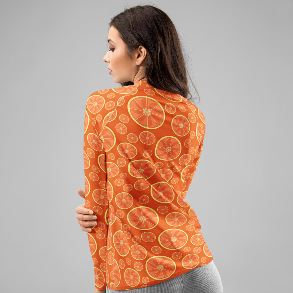 Women's Orange Citrus Long Sleeve Rash Guard Swim Shirt – Buttery Soft, Sun Safe UPF 50+ Protection, Quick Dry & 4-Way Stretch Comfort