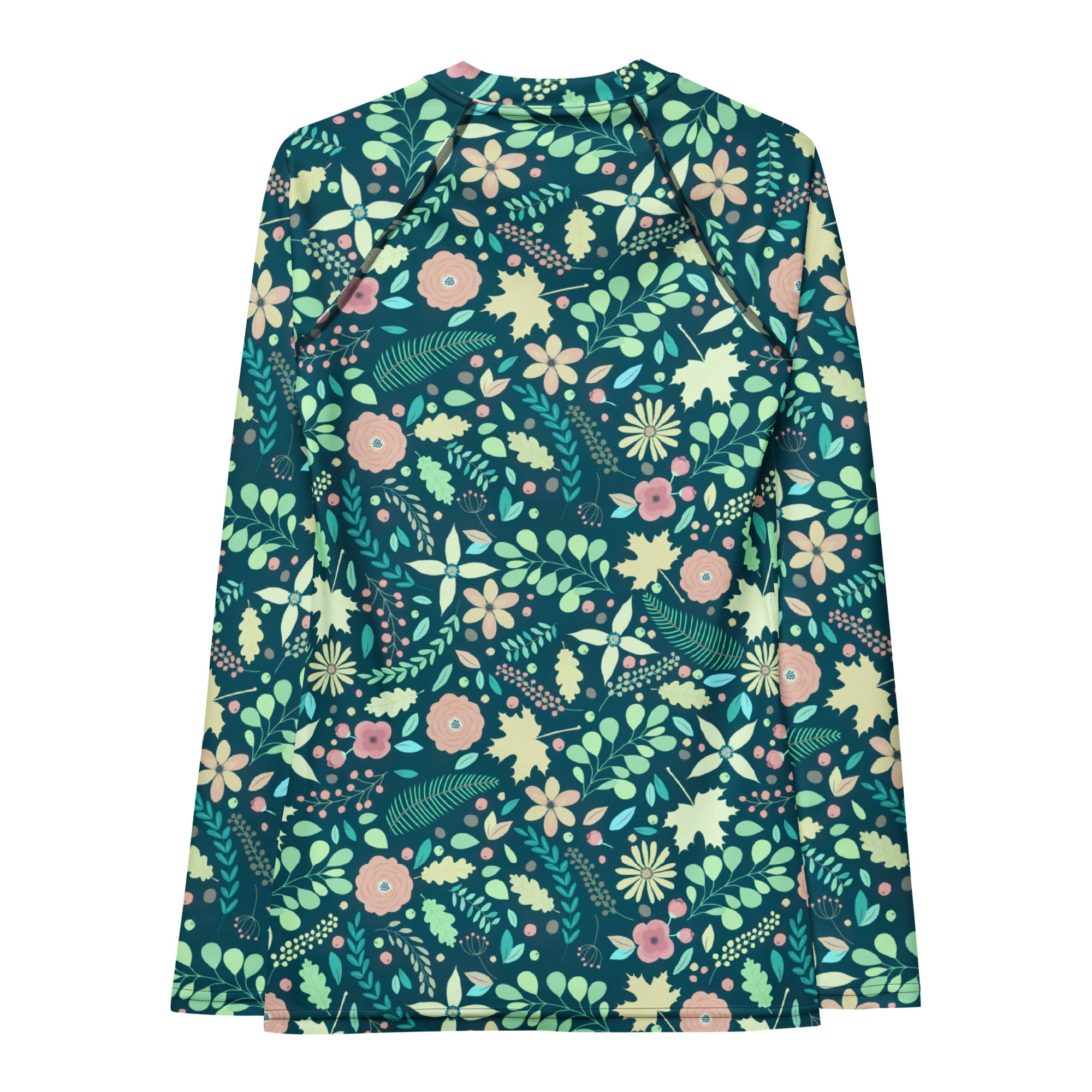 Women's Dark Green Floral Long Sleeve Rash Guard Swim Shirt – Buttery Soft, Sun Safe UPF 50+ Protection, Quick Dry & 4-Way Stretch Comfort