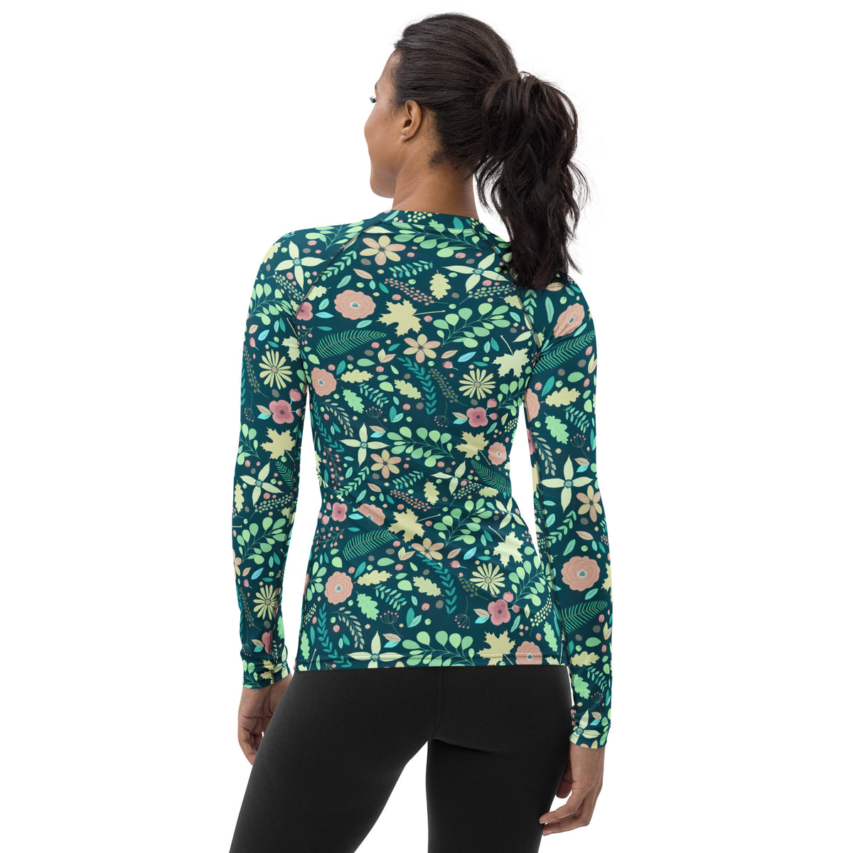 Women's Dark Green Floral Long Sleeve Rash Guard Swim Shirt – Buttery Soft, Sun Safe UPF 50+ Protection, Quick Dry & 4-Way Stretch Comfort