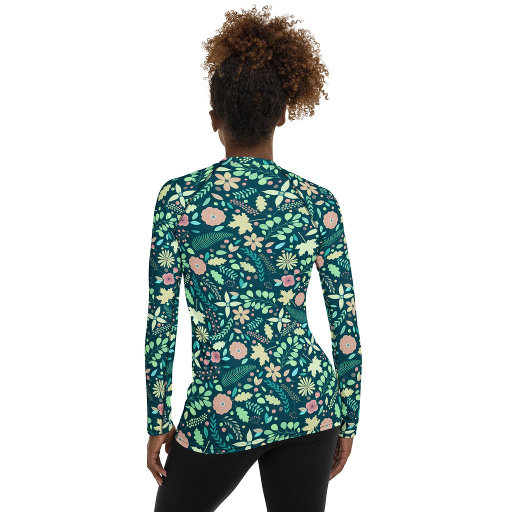 Women's Dark Green Floral Long Sleeve Rash Guard Swim Shirt – Buttery Soft, Sun Safe UPF 50+ Protection, Quick Dry & 4-Way Stretch Comfort