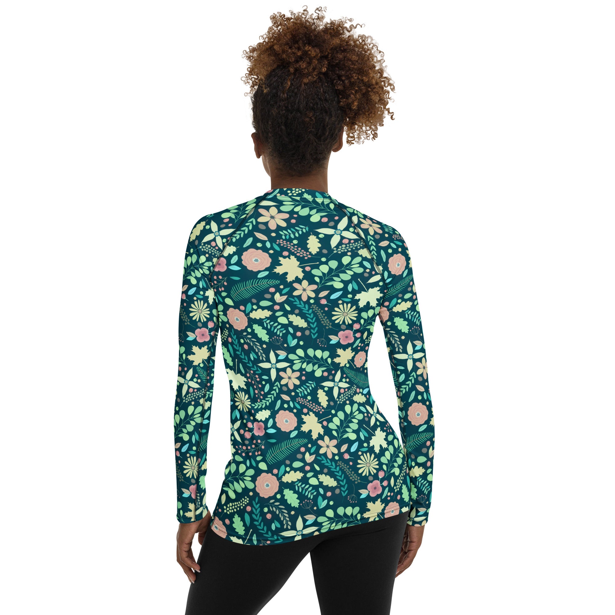 Women's Dark Green Floral Long Sleeve Rash Guard Swim Shirt – Buttery Soft, Sun Safe UPF 50+ Protection, Quick Dry & 4-Way Stretch Comfort