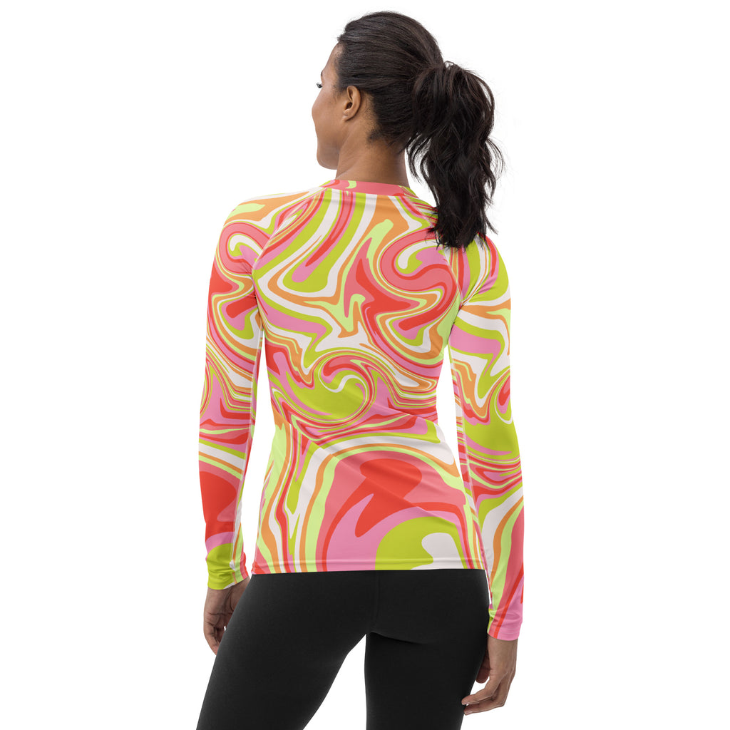 Women's Retro Swirl Long Sleeve Rash Guard Swim Shirt – Buttery Soft, Sun Safe UPF 50+ Protection, Quick Dry & 4-Way Stretch Comfort