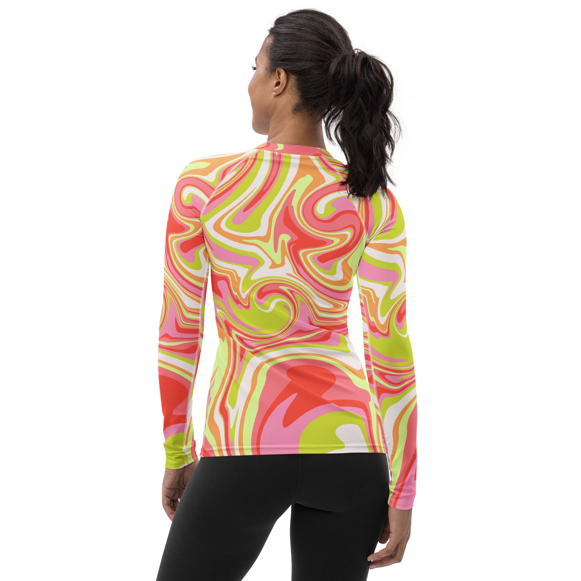 Women's Retro Swirl Long Sleeve Rash Guard Swim Shirt – Buttery Soft, Sun Safe UPF 50+ Protection, Quick Dry & 4-Way Stretch Comfort