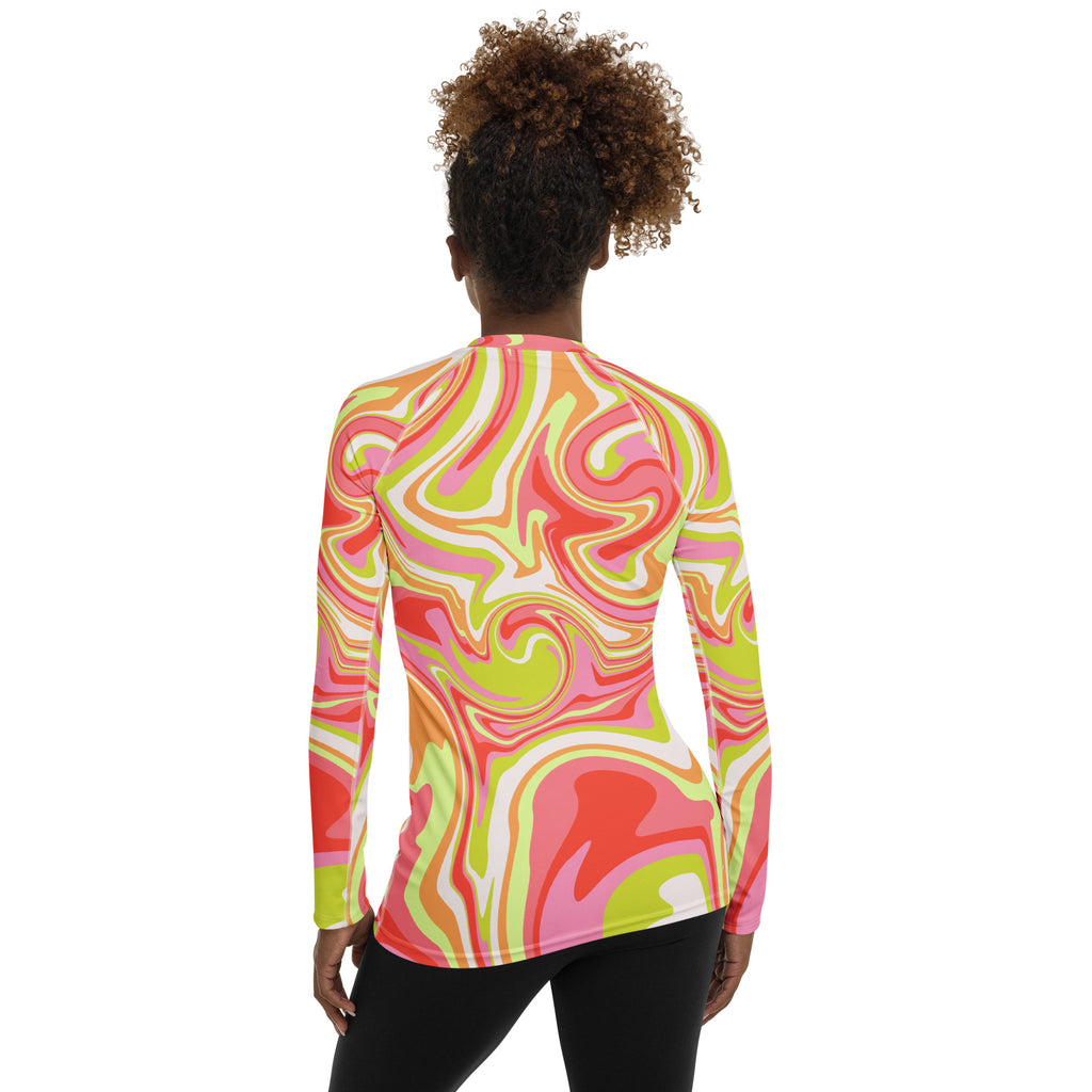 Women's Retro Swirl Long Sleeve Rash Guard Swim Shirt – Buttery Soft, Sun Safe UPF 50+ Protection, Quick Dry & 4-Way Stretch Comfort