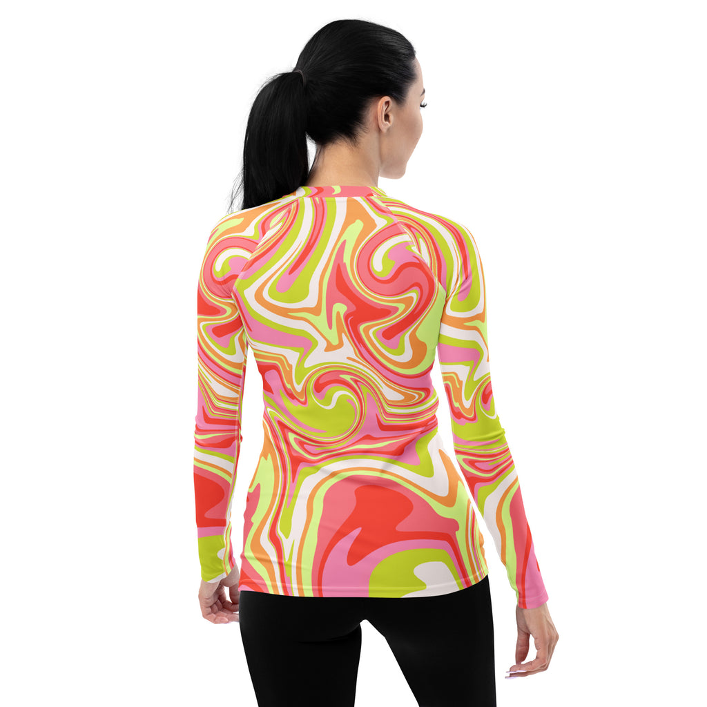 Women's Retro Swirl Long Sleeve Rash Guard Swim Shirt – Buttery Soft, Sun Safe UPF 50+ Protection, Quick Dry & 4-Way Stretch Comfort