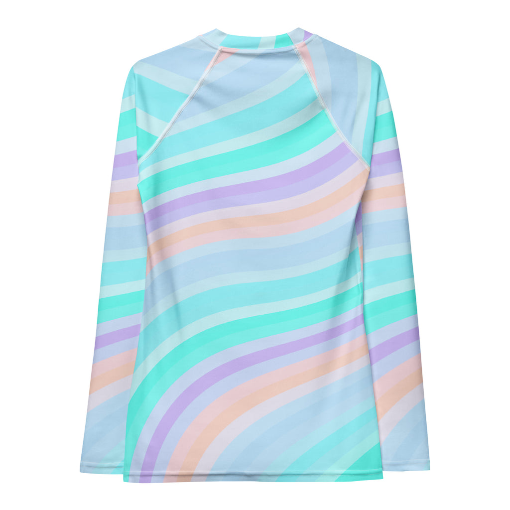 Women's Pastel Ocean Wave Long Sleeve Rash Guard Swim Shirt – Buttery Soft, Sun Safe UPF 50+ Protection, Quick Dry & 4-Way Stretch Comfort