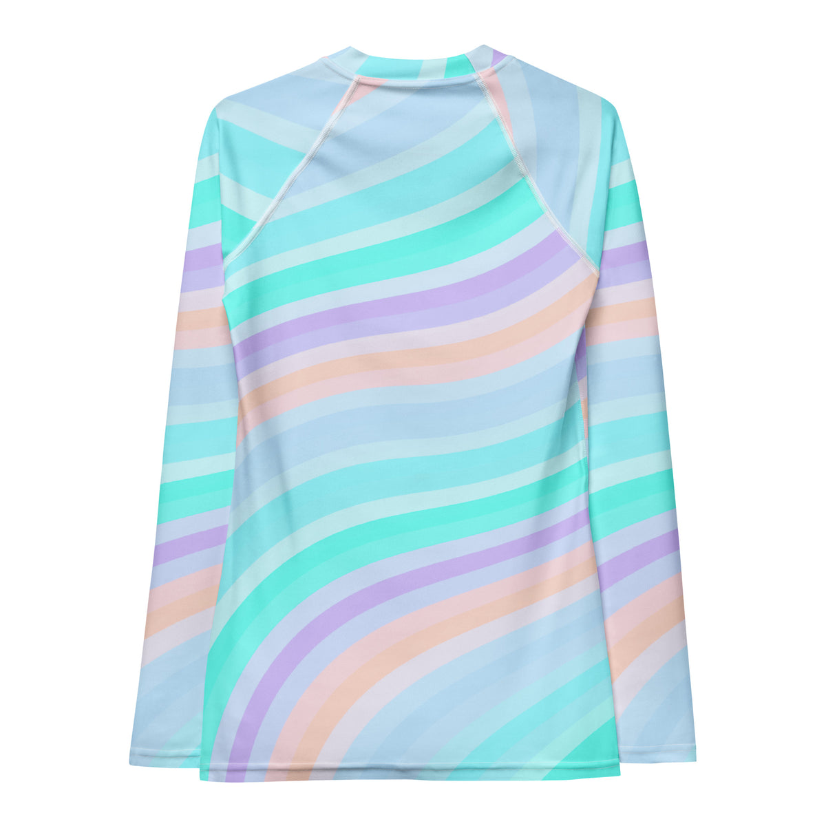 Women's Pastel Ocean Wave Long Sleeve Rash Guard Swim Shirt – Buttery Soft, Sun Safe UPF 50+ Protection, Quick Dry & 4-Way Stretch Comfort