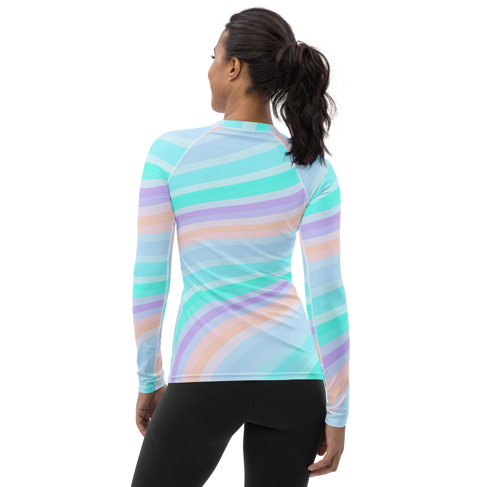 Women's Pastel Ocean Wave Long Sleeve Rash Guard Swim Shirt – Buttery Soft, Sun Safe UPF 50+ Protection, Quick Dry & 4-Way Stretch Comfort