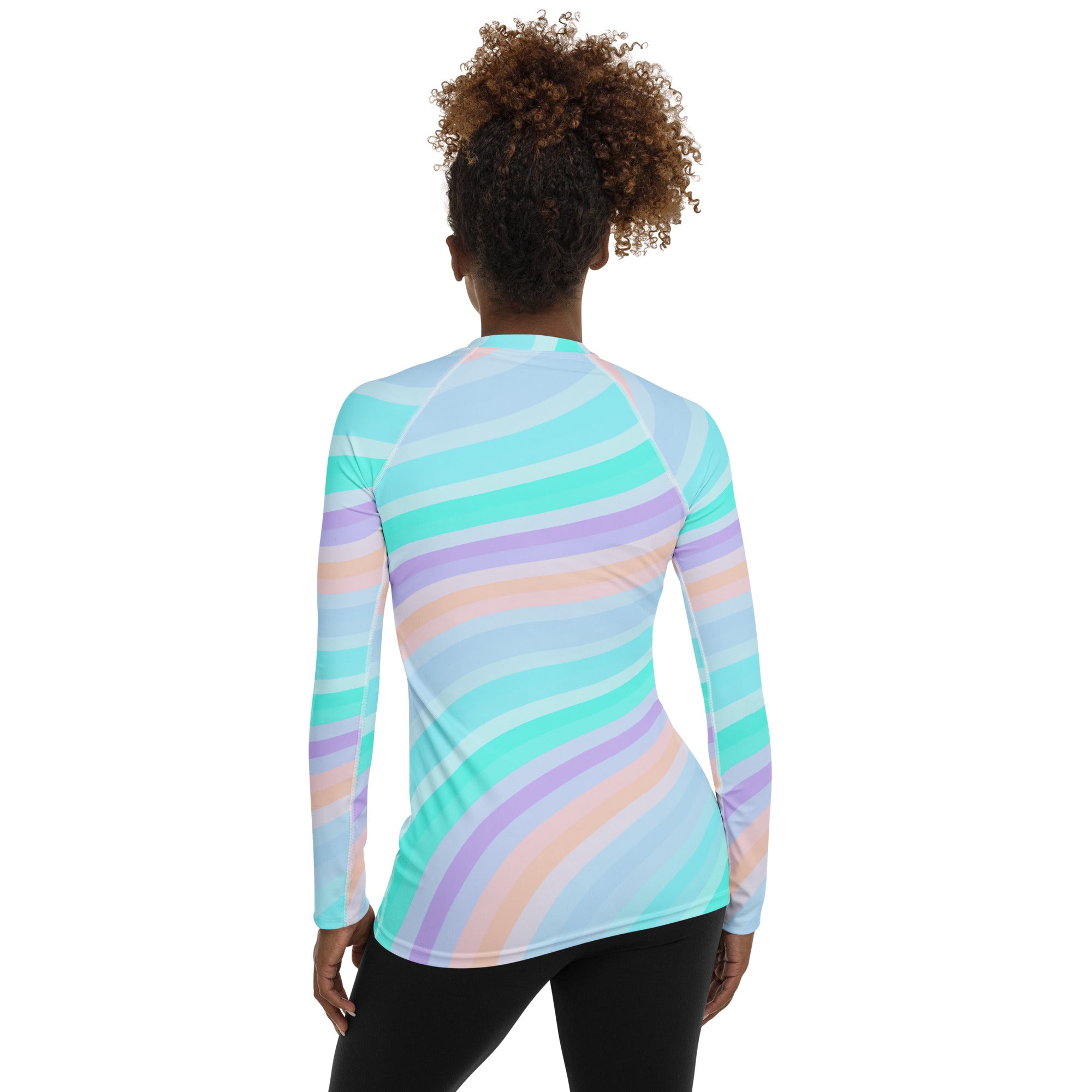 Women's Pastel Ocean Wave Long Sleeve Rash Guard Swim Shirt – Buttery Soft, Sun Safe UPF 50+ Protection, Quick Dry & 4-Way Stretch Comfort