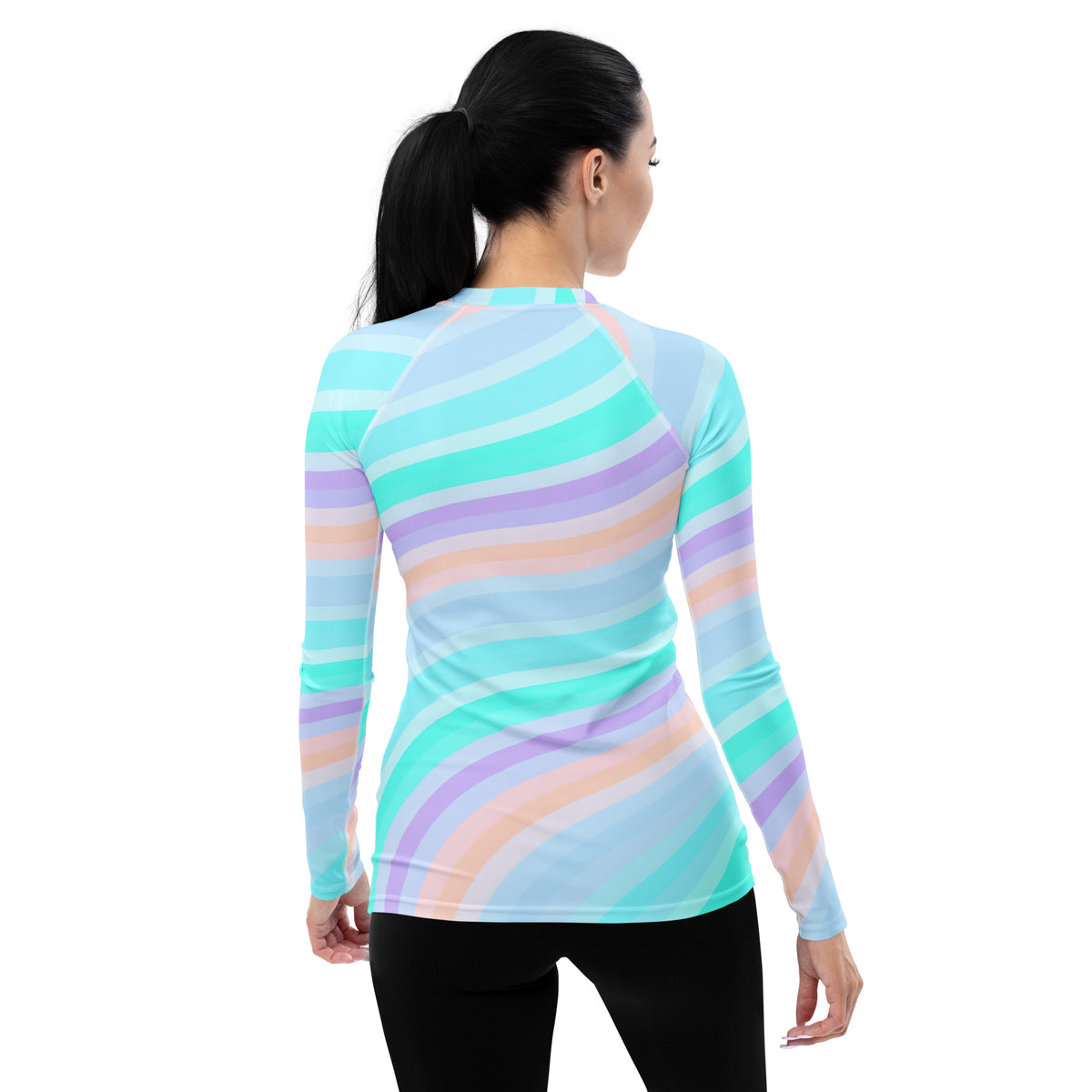 Women's Pastel Ocean Wave Long Sleeve Rash Guard Swim Shirt – Buttery Soft, Sun Safe UPF 50+ Protection, Quick Dry & 4-Way Stretch Comfort