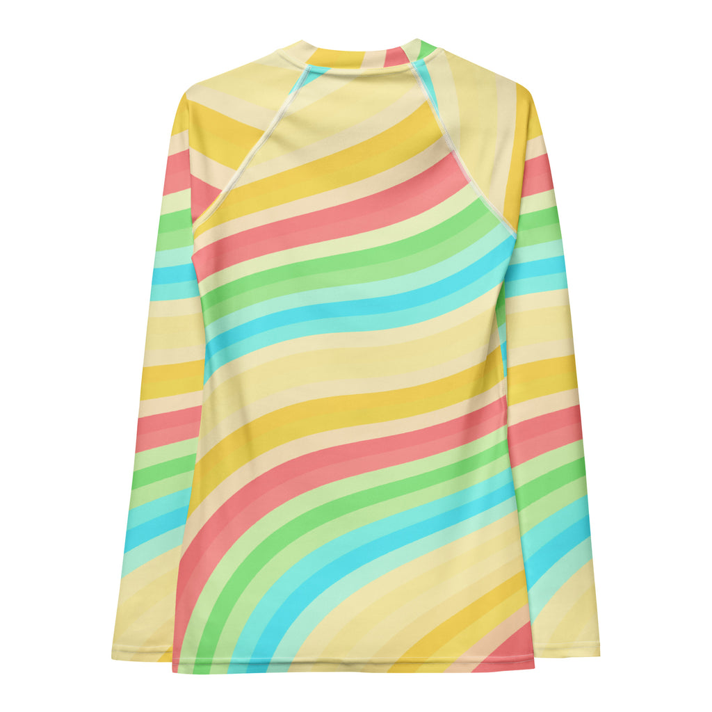 Women's Summer Rainbow Wave Long Sleeve Rash Guard Swim Shirt – Buttery Soft, Sun Safe UPF 50+ Protection, Quick Dry & 4-Way Stretch Comfort