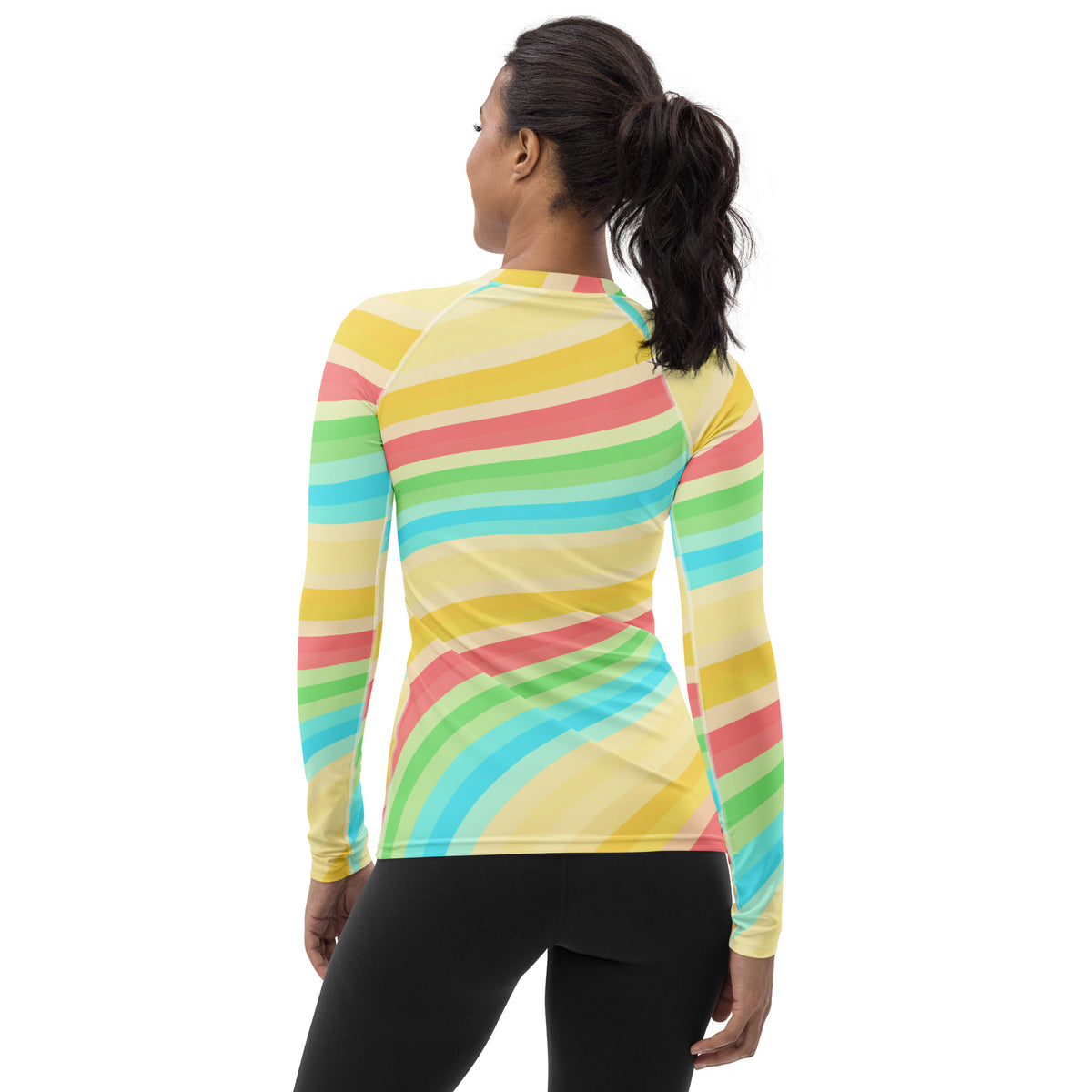 Women's Summer Rainbow Wave Long Sleeve Rash Guard Swim Shirt – Buttery Soft, Sun Safe UPF 50+ Protection, Quick Dry & 4-Way Stretch Comfort