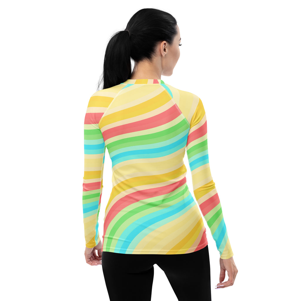 Women's Summer Rainbow Wave Long Sleeve Rash Guard Swim Shirt – Buttery Soft, Sun Safe UPF 50+ Protection, Quick Dry & 4-Way Stretch Comfort