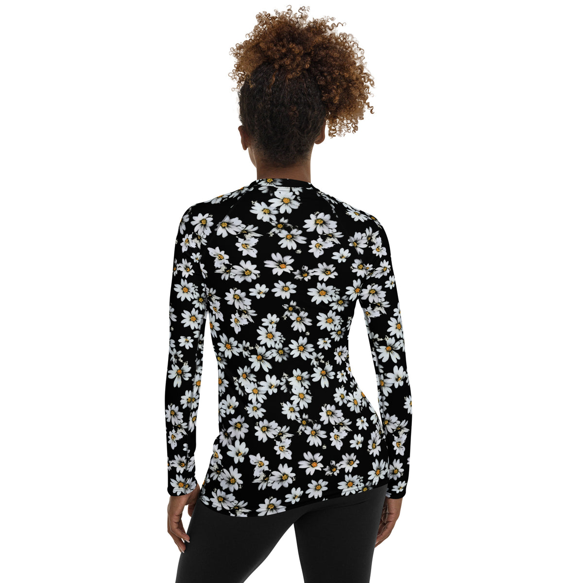 Women's Black Daisy Long Sleeve Rash Guard Swim Shirt – Buttery Soft, Sun Safe UPF 50+ Protection, Quick Dry & 4-Way Stretch Comfort