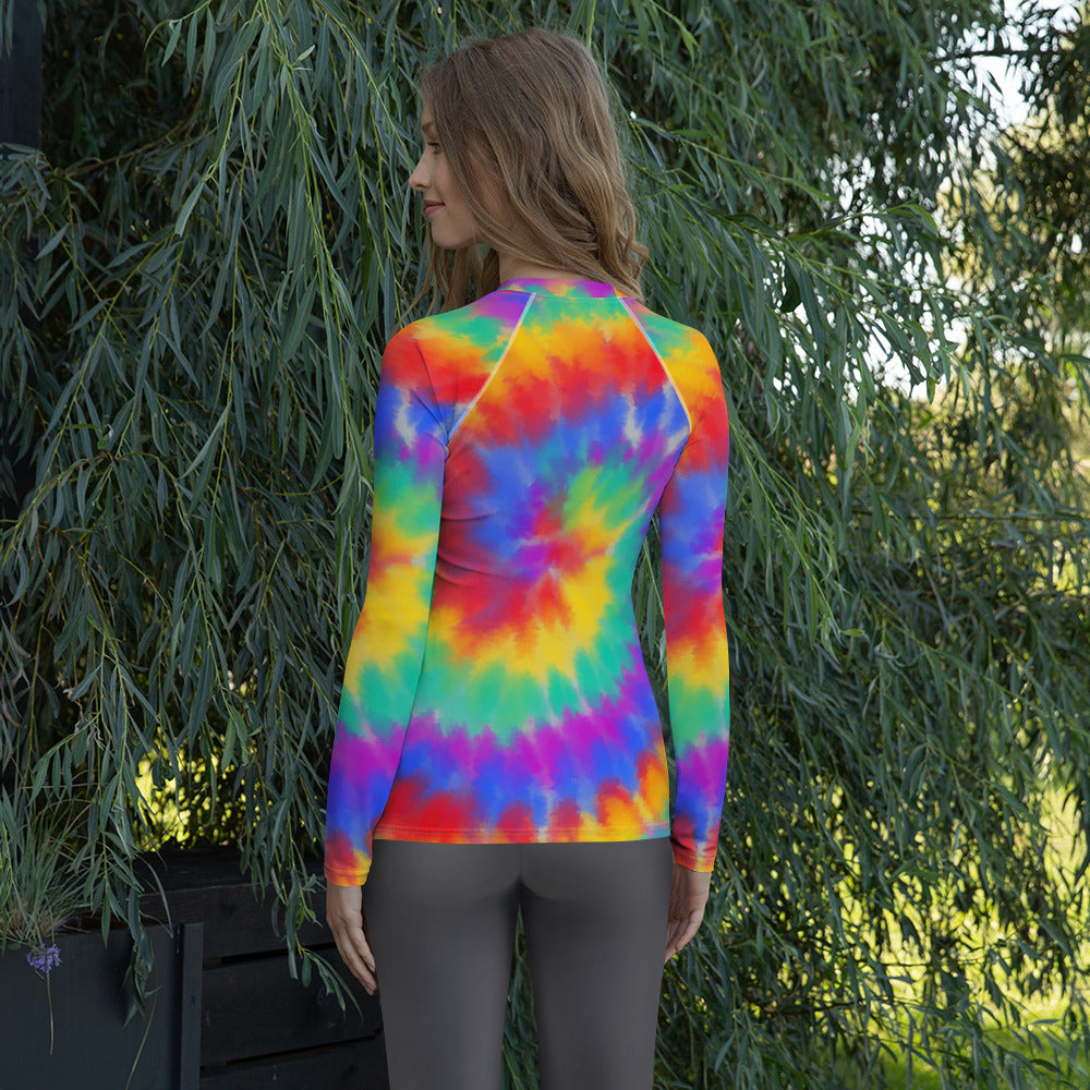 Women's Rainbow Tie Dye Long Sleeve Rash Guard Swim Shirt – Buttery Soft, Sun Safe UPF 50+ Protection, Quick Dry & 4-Way Stretch Comfort
