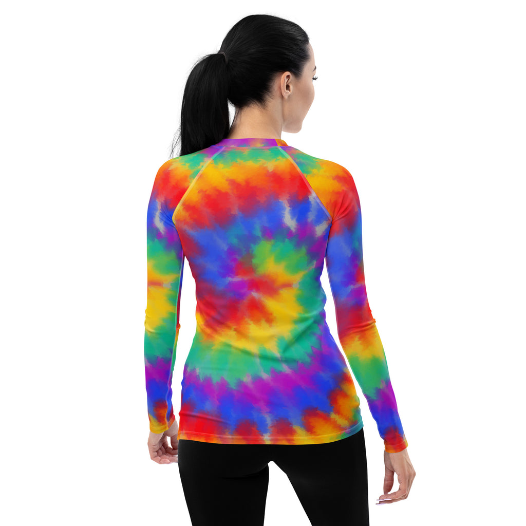 Women's Rainbow Tie Dye Long Sleeve Rash Guard Swim Shirt – Buttery Soft, Sun Safe UPF 50+ Protection, Quick Dry & 4-Way Stretch Comfort