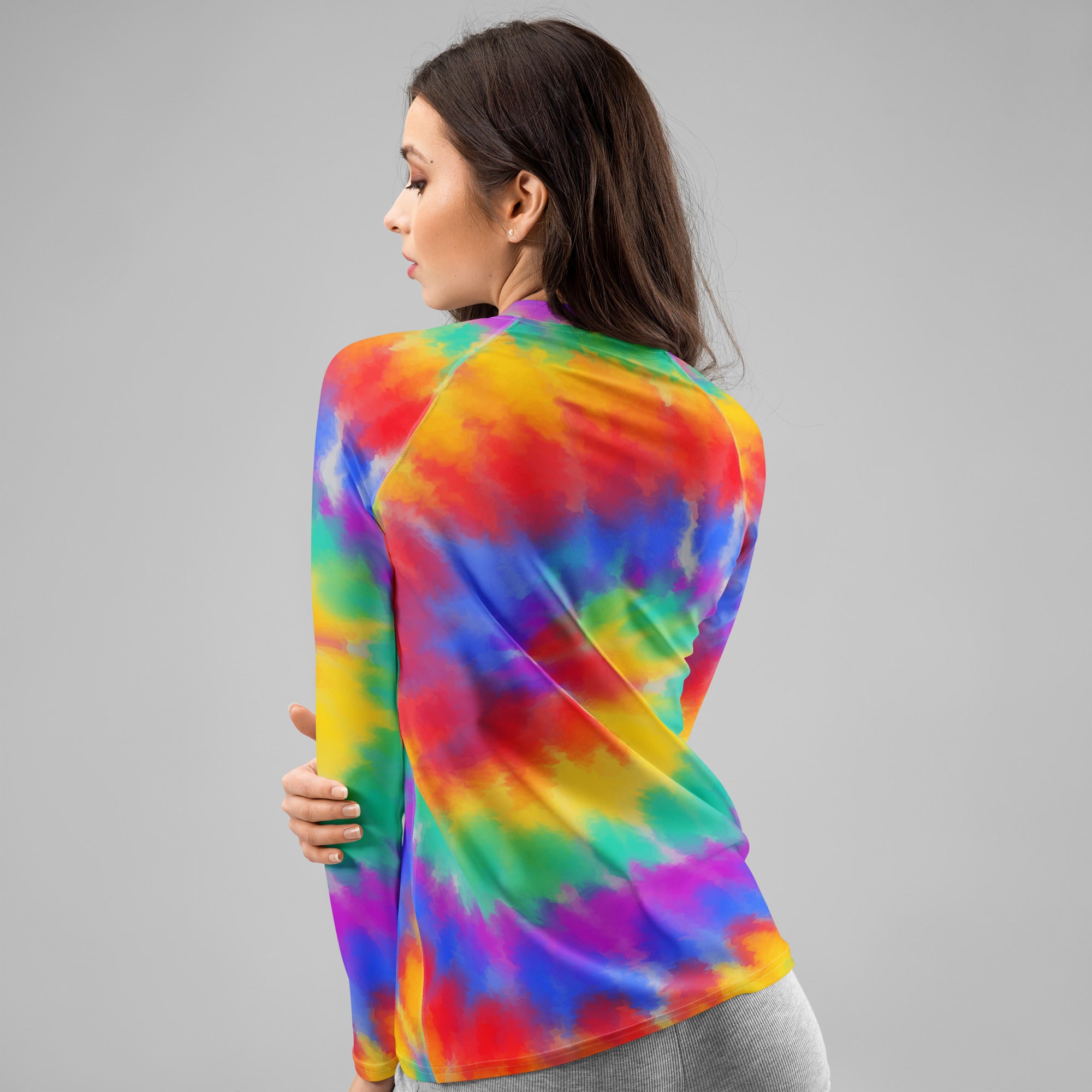 Women's Rainbow Tie Dye Long Sleeve Rash Guard Swim Shirt – Buttery Soft, Sun Safe UPF 50+ Protection, Quick Dry & 4-Way Stretch Comfort